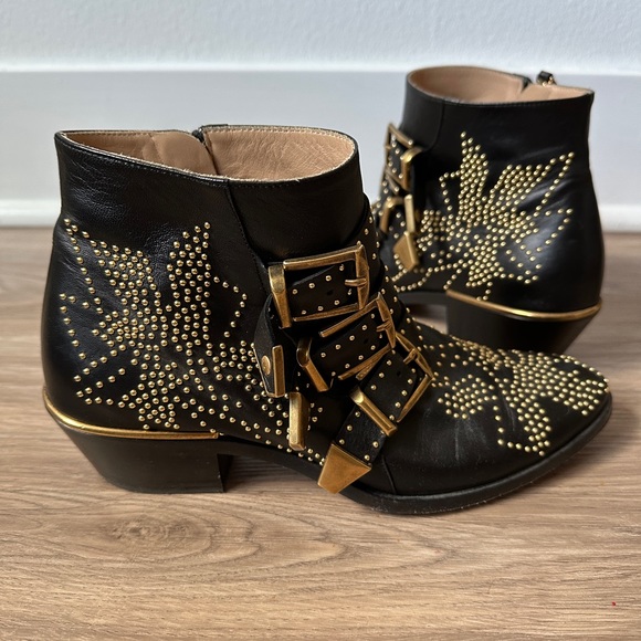 *AUTHENTIC* CHLOÉ - Susanna short boot - black gold - women’s 35.5 - Picture 7 of 15